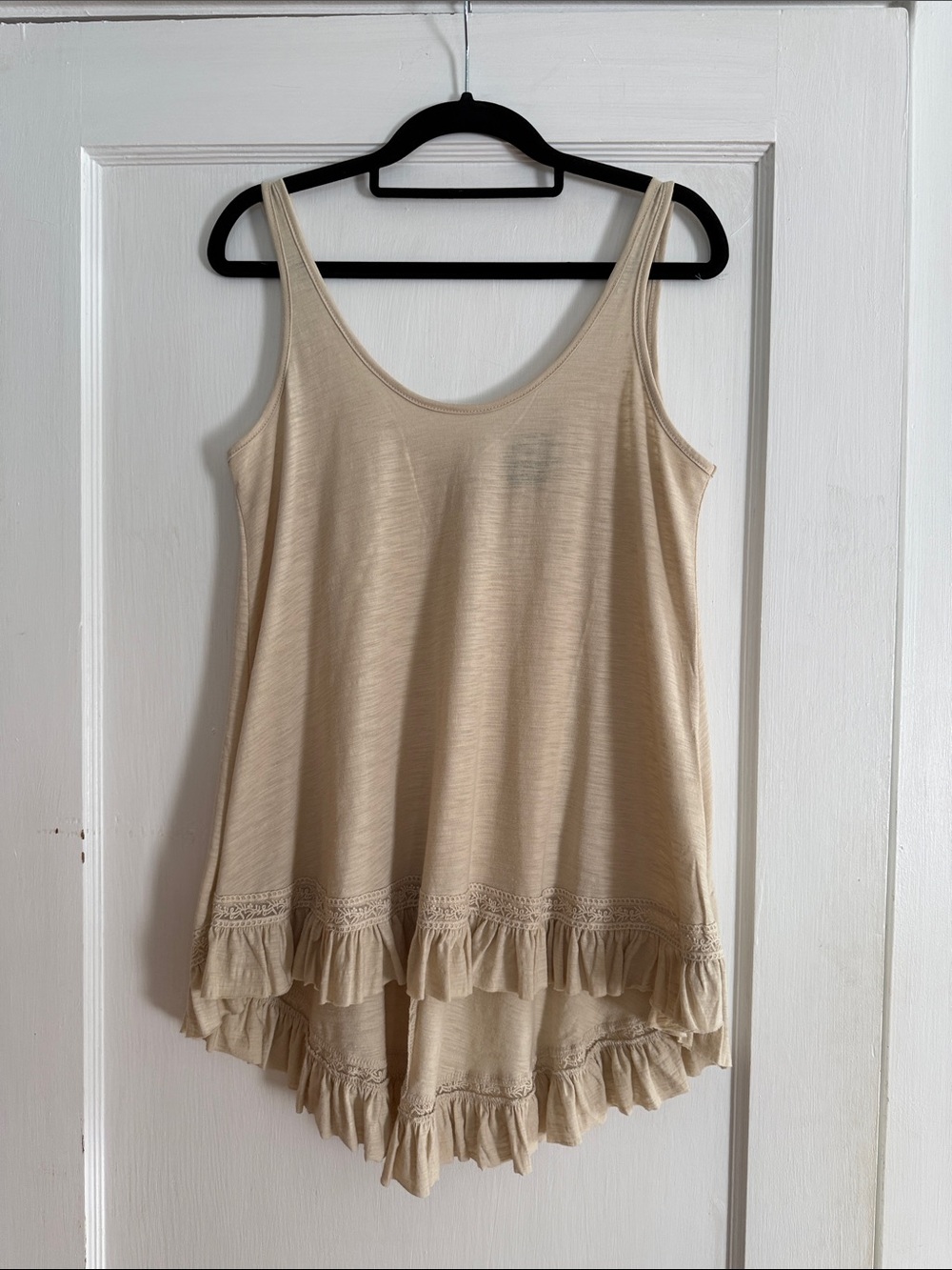 Angie Cream Ruffle-Hem Tank Top